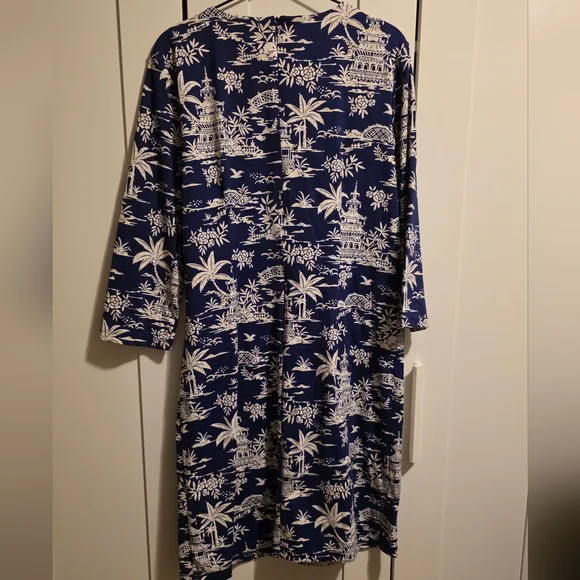 J. McLaughlin Sophia Dress Tongsai Palms Print 3/4 Sleeve Navy/White XL NWOT - Picture 6 of 9